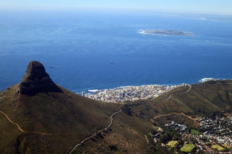 Lion's Head and Robben Island, as seen from Table Mountain