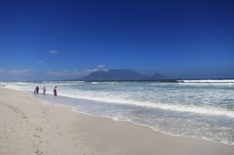 View of Table Mountain, all the way from Bloubergstrand Beach across the bay