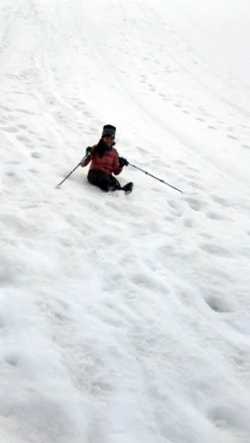 After a long hike, I was taught the most effective and FUN way of going down the ice --- on my butt.