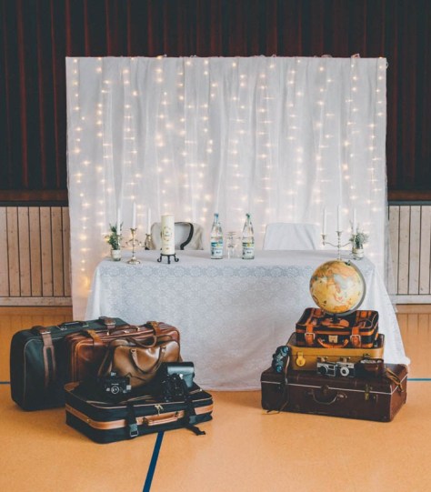 Travel-themed bridal table